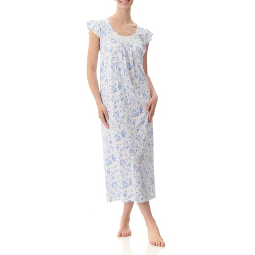 Ladies PJS Givoni Blue Cotton Short Sleeve Nightie Long Length (Lucia 52L)