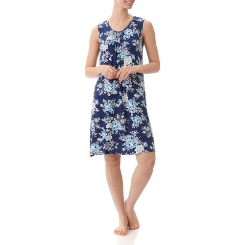 Ladies PJS Givoni Blue Floral Sleeveless Short Nightie Inner Bra (Allie 73A)