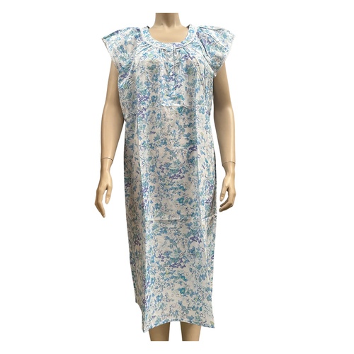 Ladies PJS Givoni Blue Cotton Short Sleeve Nightie Mid Length (Alina 65A)