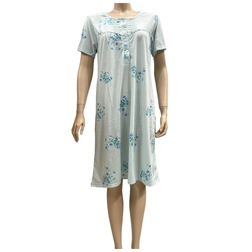 Ladies Blue Floral Summer Short Sleeve Nightie Pyjamas (LS29)