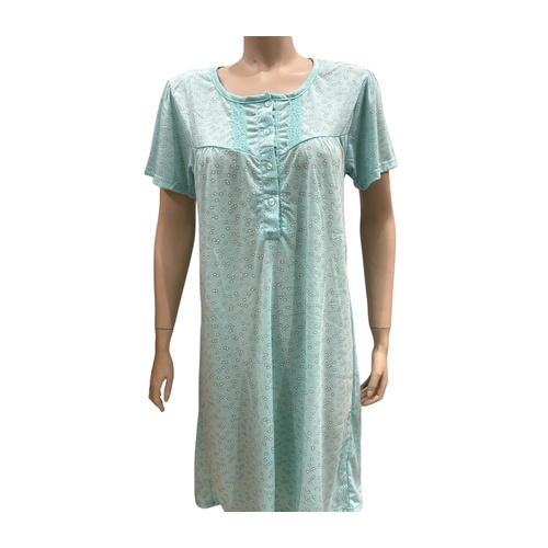 Ladies Green Mint Floral Summer Short Sleeve Nightie Pyjamas (LS29)