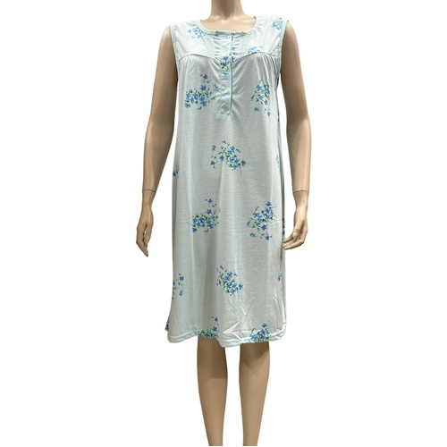 Ladies Blue Floral Summer Sleeveless Nightie Pyjamas (LS36)