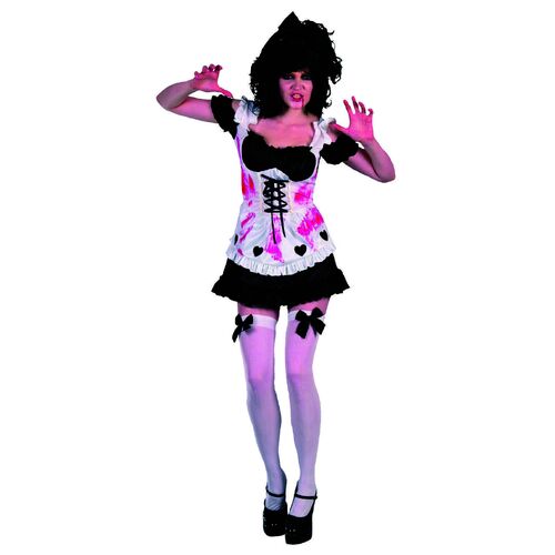 WH Ladies Costume Fancy Dress Halloween Scary Bloody French Maid