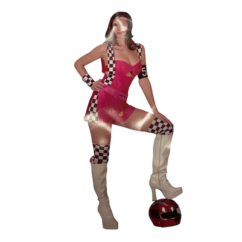 WH Ladies Costume Fancy Dress Halloween Grid Girl Racer Grand Prix