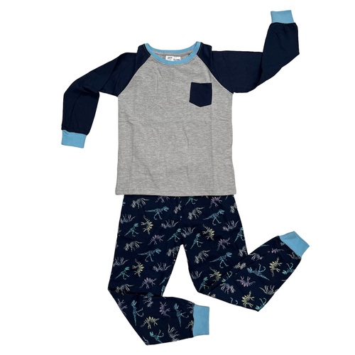 Boys Sizes 10-16 Navy Blue Okay Stripes Print Cotton Long PJS