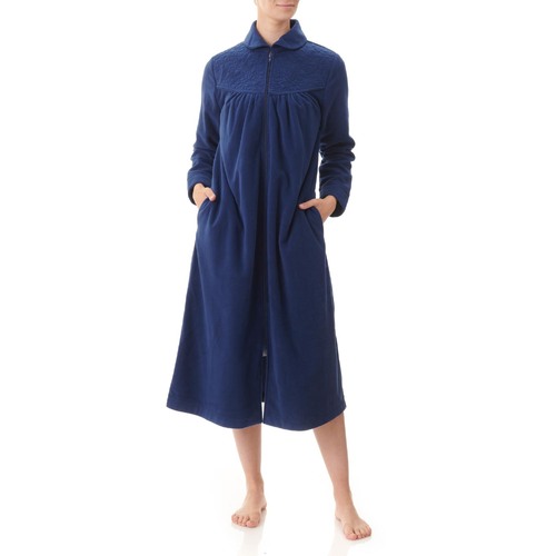 Ladies Givoni Navy Blue Mid Length Zip Dressing Gown Bath Robe (76)