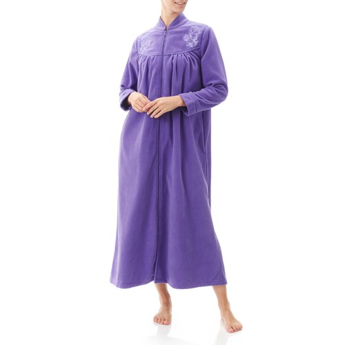 Ladies Givoni Purple Violet Long Length Zip Dressing Gown Bath Robe (82)