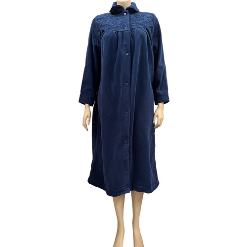 Ladies Givoni Navy Blue Mid Length Button Dressing Gown Bath Robe (74)