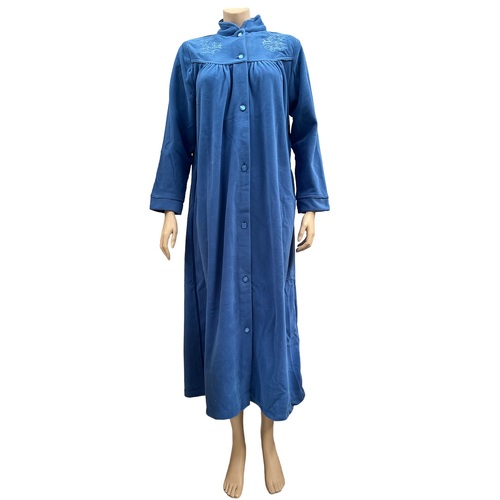 Ladies Givoni Blue Admiral Long Length Button Dressing Gown Bath Robe (83)