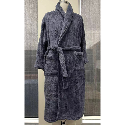 Mens Grey Marle Winter Coral Fleece Dressing Gown Bath Robe (1198)
