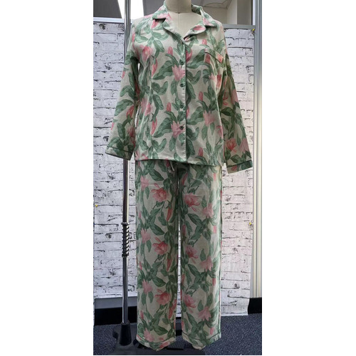 Ladies Cream Floral Cotton Flannelette PJS Pyjamas Set (1595)