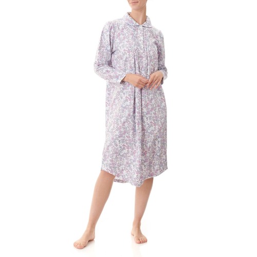 Ladies Givoni Cotton Flannelette Mid Length Nightie PJS Lilac Floral (Gigi 92G)