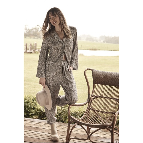 Ladies Gingerlilly Grey Animal Print PJS Long Sleeve Pyjamas Set Flavia