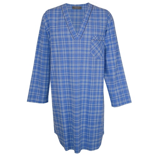 Mens Contare Size S-7XL Blue Tartan Long Sleeve Flannelette Night Shirt Pyjamas (NBT)