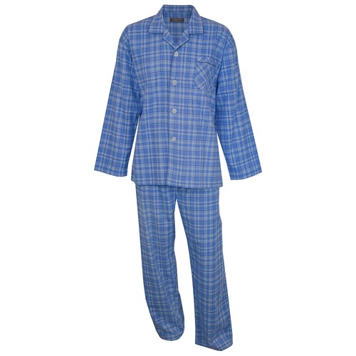 Mens Contare Size S-7XL Blue Tartan Flannelette PJS Pyjamas Long Set (NBT)