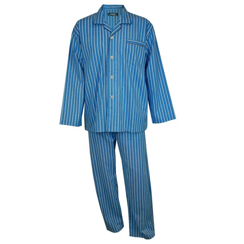 Mens Lynx Size S-7XL Blue Topaz Stripe Flannelette PJS Pyjamas Long Set BTS