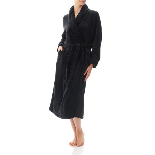 Ladies Givoni Black Mid Length Wrap Dressing Gown Bath Robe (GL43)
