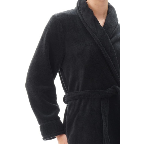 Ladies Givoni Black Long Length Wrap Dressing Gown Bath Robe (GL47)