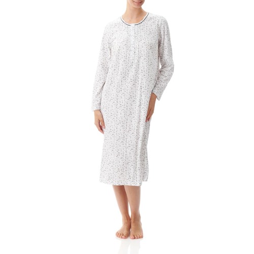 Ladies Givoni Cotton Mid Length Nightie PJS Grey Floral (Renata 55R)