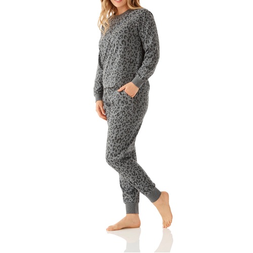 Ladies Magnolia Lounge Grey Leopard Samira Print Long Pyjamas PJS Set