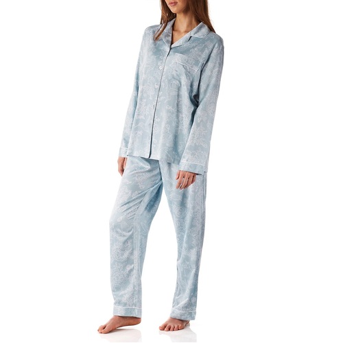 Ladies Magnolia Lounge Blue Botanical Long Pyjamas PJS Set