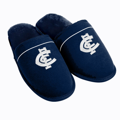 Mens AFL Official Carlton Blues Football Club Winter Slippers Navy Blue Size 8/9