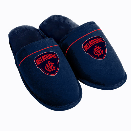 Mens AFL Official Melbourne Demons Football Club Winter Slippers Navy Blue Size 8/9