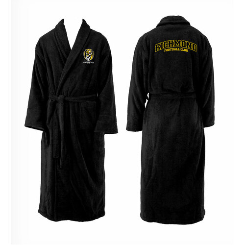 Mens AFL Official Richmond Tigers Black Coral Fleece Robe Dressing Gown