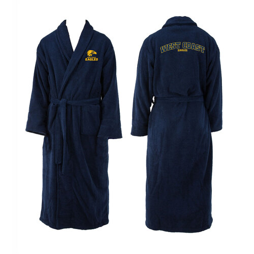Mens AFL Official West Coast Eagles Navy Blue Coral Fleece Robe Dressing Gown