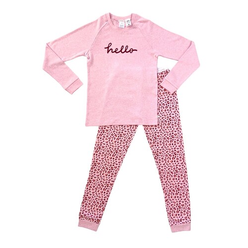 Girls Sizes 10-16 Pink Hello Leopard Print Cotton Long Sleeve PJS Pyjamas Huckleberry