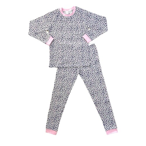 Girls Sizes 10-16 Grey Leopard Print Cotton Long Sleeve PJS Pyjamas Huckleberry