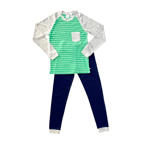 Boys Sizes 10-16 Green Stripes Print Cotton Long PJS Pyjamas Huckleberry