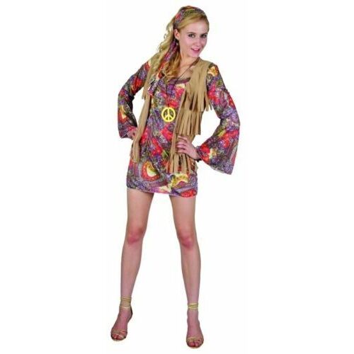 WH Ladies Costume Fancy Dress Woodstock Hippie Peace Flower Power