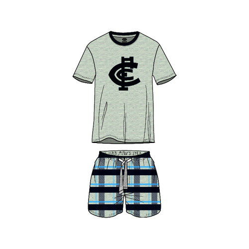 Mens Official AFL Carlton Blues Size S-5XL Short Check Pyjamas PJS Set