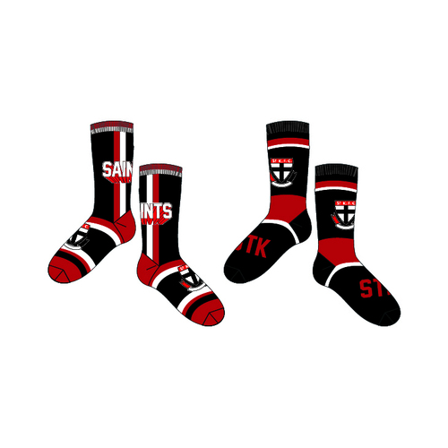 Mens Official AFL 2 Pack St Kilda Saints Printed Socks Size 8-11