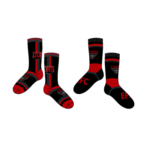 Mens Official AFL 2 Pack Essendon Bombers Printed Socks Size 8-11
