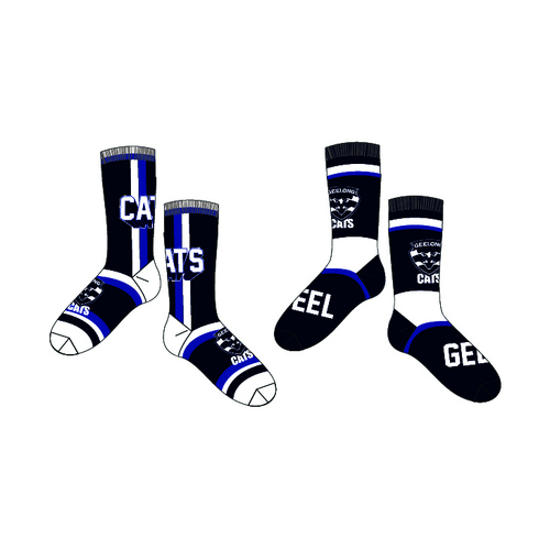 Mens Official AFL 2 Pack Geelong Cats Printed Socks Size 8-11