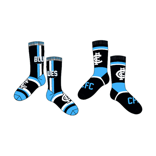 Mens Official AFL 2 Pack Carlton Blues Printed Socks Size 8-11