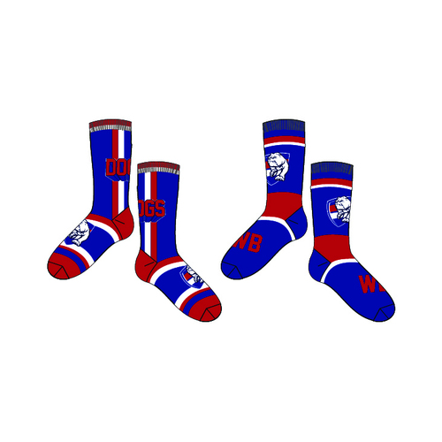 Mens Official AFL 2 Pack Western Bulldogs Printed Socks Size 8-11