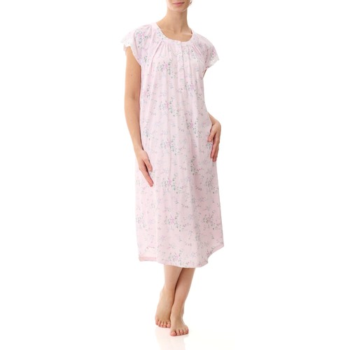 Ladies PJS Givoni Lilac Floral Cotton Cap Sleeve Nightie Mid Length (Callie 02C)