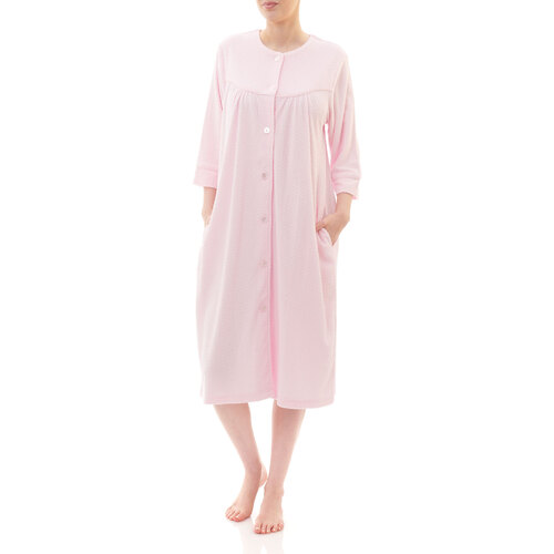 Ladies Givoni Pink Button Up Cotton Towelling Dressing Gown Robe 3/4 Sleeve (97)