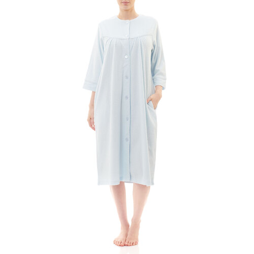 Ladies Givoni Blue Button Up Cotton Towelling Dressing Gown Robe 3/4 Sleeve (97)