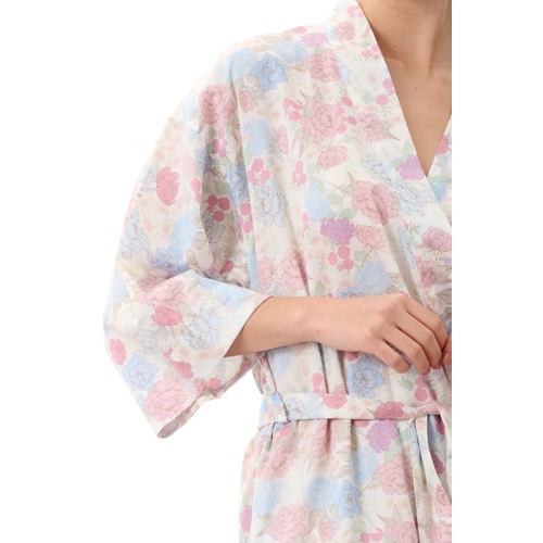Ladies Givoni Floral Cotton Kimono Dressing Gown Robe Wrap (Eva 05E)