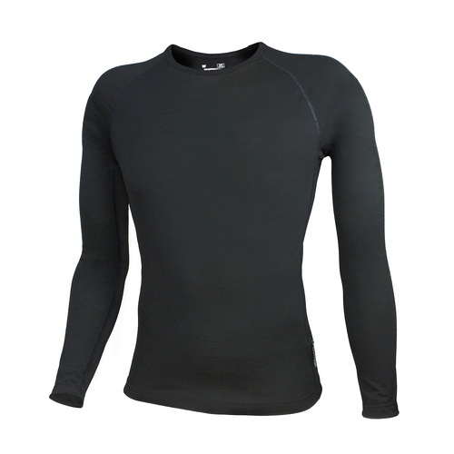 WW Mens Australia Made Pure Wool 300gsm Long Sleeve Thermal Top Black (U890)