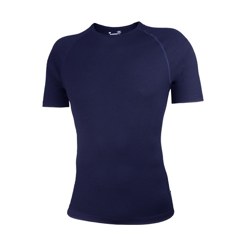 WW Mens Australia Made Pure Wool 300gsm Short Sleeve Thermal Top Navy Blue (U893)