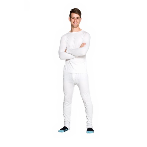 Mens White 2 Piece Set Cotton Blend Thermal Underwear Long Top & Long Pants