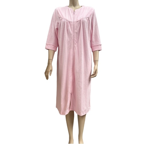 Ladies Givoni Pink Zip Front Cotton Towelling Dressing Gown Robe 3/4 Sleeve (87)