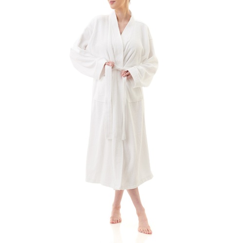Ladies Givoni White Mid Cotton Towelling Wrap Dressing Gown Bath Robe (63)