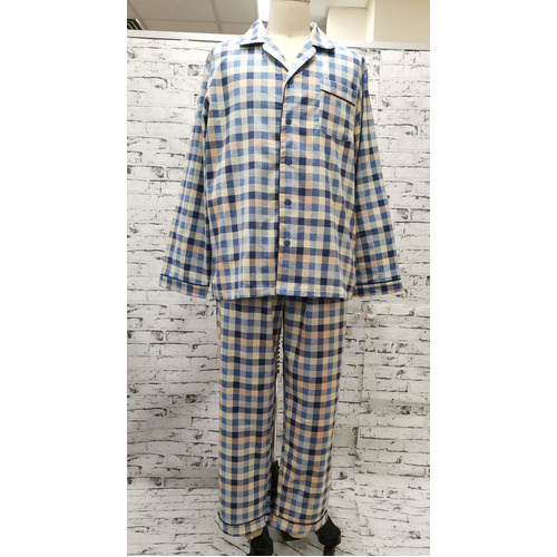 Mens PJS 100% Cotton Flannelette Blue Check Long Pyjamas Size S-XXL (8826)
