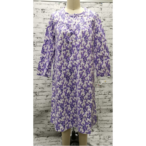 Ladies Purple Floral 100% Cotton Flannelette Long Sleeve Nightie PJS (2133)